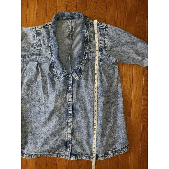 Free People Charlie Button Down Denim Shirt/Dress/Jacket Size Sm 100% Cotton - Picture 5 of 13